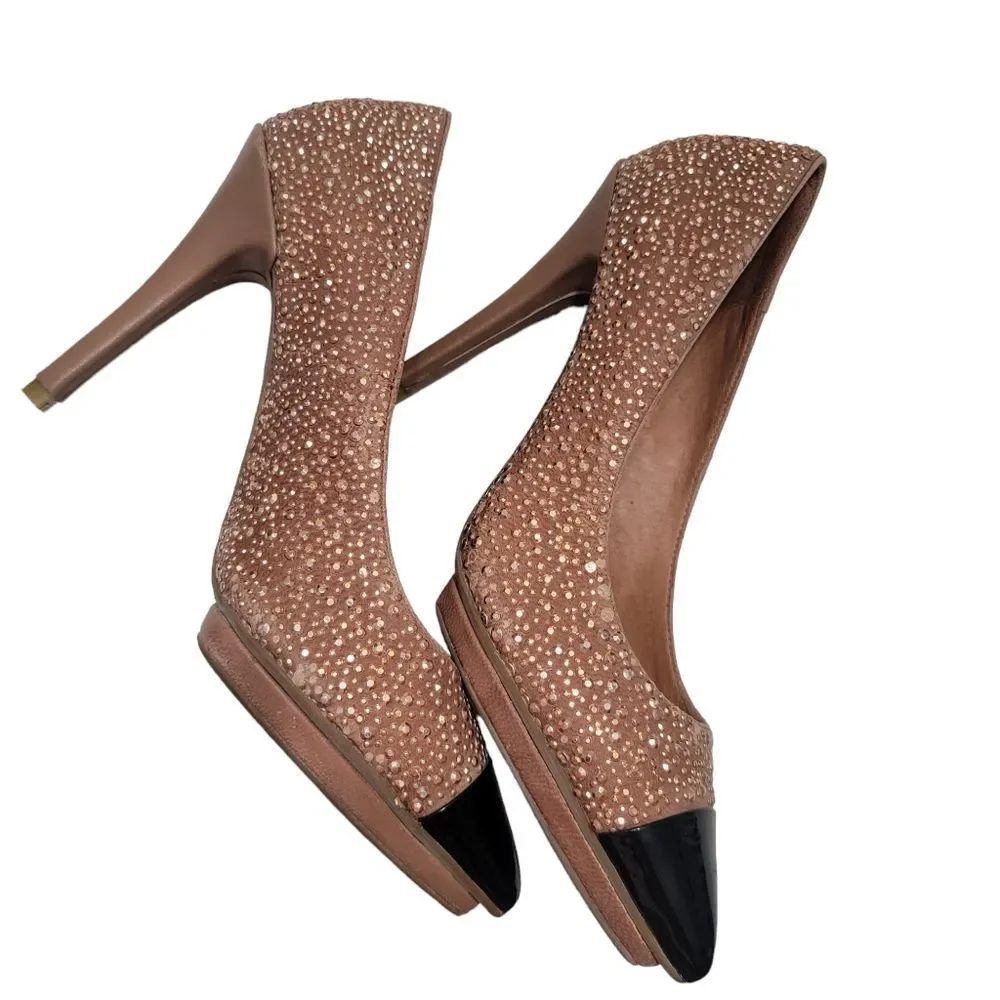 Jeffrey Campbell studded jewel heels nude black pointed toe 4 inch size‎ 9